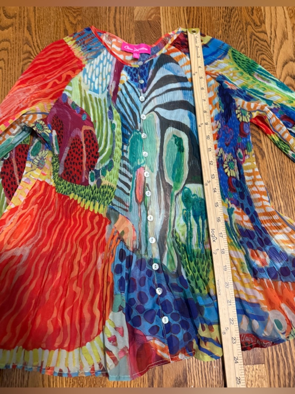 Claire Desjardins Colorful Pleated Printed Top Sz S - Picture 6 of 8